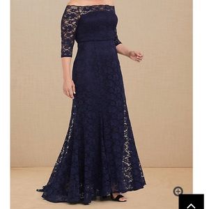 TORRID special occasion lace off shoulder gown 20 navy NWT
